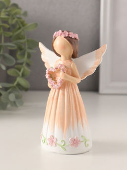 Фигурка полистоун Девушка-ангел в персиковом платье, с венком-сердце, 8?4.5?12 см