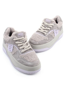 04-P124-3C GRAY Кроссовки демисезонные женские (натуральная замша, искусственный мех)