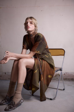 METALLIC THREAD KAFTAN DRESS WITH BEADS - Zara фото 2
