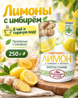 Лимоны с имбирем протертые с сахаром / 250 г / дой-пак / Сибирская ягода