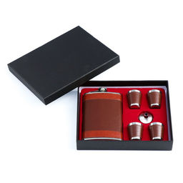 Подарочный набор Бизнес 6 в 1: фляжка 270 мл, воронка, 4 рюмки, коричневый, 17 х 23 см