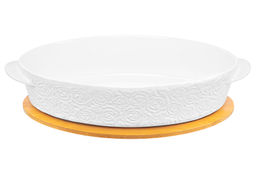 Блюдо д/запекания и сервировки овальное 35*24*8 см 2,5 л Розы с дерев. крышкой-подставкой - Elan gallery фото 5