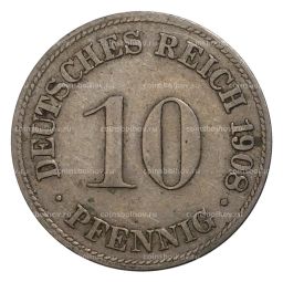 Монета 10 пфеннигов 1908 года D Германия