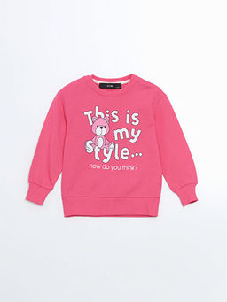 Bisiklet Yaka Bask?l? K?z Bebek Sweatshirt