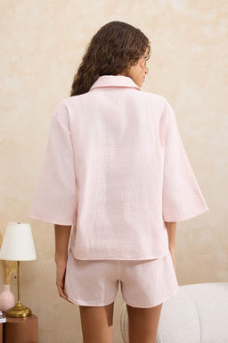 Pudra %100 Pamuklu Muslin Kumas Sortlu Dokuma Pijama Tak?m? THMSS26PT00032 - Trendyolmilla фото 4