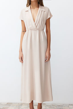 TRENDYOLMILLA Siyah A Kesim Kruvaze Yaka Aerobin Midi Dokuma Elbise TWOSS24EL00599  фото 13