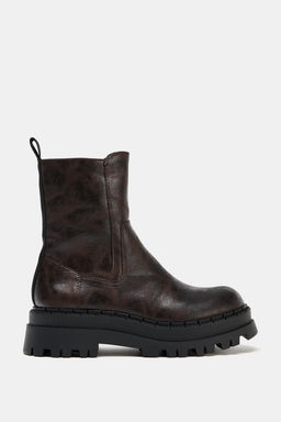 DISTRESSED-EFFECT PLATFORM ANKLE BOOTS