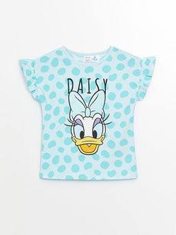 Bisiklet Yaka K?sa Kollu Daisy Duck Bask?l? K?z Bebek Ti??rt