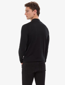 Siyah Slim Fit Yar_m Bal_k__ Yaka Basic Triko Kazak