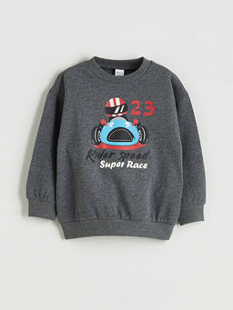 Bisiklet Yaka Bask?l? Erkek ?ocuk Sweatshirt