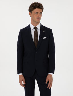 Lacivert Slim Fit %100 Y_n Tak_m Elbise