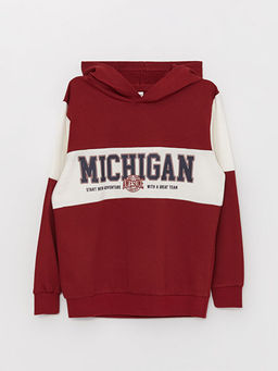 Kap??onlu Bask?l? Uzun Kollu Erkek ?ocuk Sweatshirt