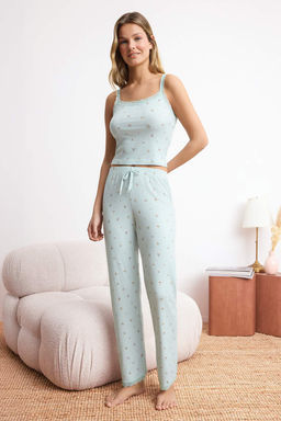 Mint Cicek Desenli Dantelli Fitilli Orme Pijama Tak?m? THMSS26PT00084