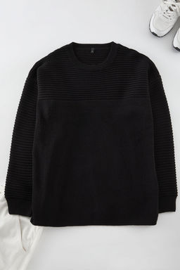 TRENDYOL MAN Siyah Oversize Bisiklet Yaka Dokulu Triko Buyuk Beden Kazak TMNAW25AN00010 - Trendyolmilla фото 6