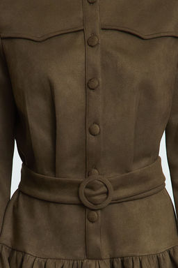 Haki Kemerli Duz K?sa / Mini Dokuma Elbise TWOAW25EL00252