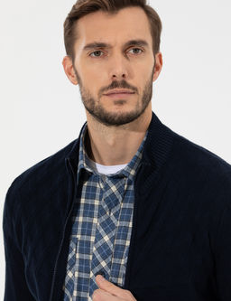 Lacivert Slim Fit Fermuarl_ Triko H_rka