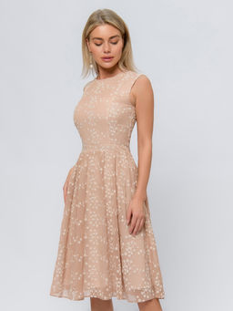 Платье бежевое с принтом длины миди - 1001dress фото 2