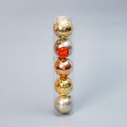 Ёлочные игрушки Бахор, шары новогодние, d=8 см, набор 5 шт., винтаж, золото - Зимнее волшебство фото 2