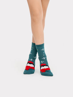 Цена за 5 пар! Носки детские зеленый с рисунком в виде пингвинов