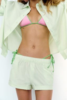 CAMISA OVERSIZE POPEL?N RAYAS / Verde/Blanco