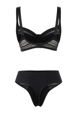 Siyah Micro Cizgili Kaps?z Ic Camas?r? Tak?m? THMAW26CC00027