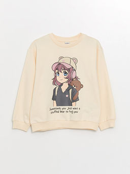 Bisiklet Yaka Uzun Kollu Bask?l? K?z ?ocuk Sweatshirt