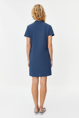 Indigo Cep Gorunumlu Skater/Belden Ac?lan Mini Krep Elbise TWOSS23EL01802