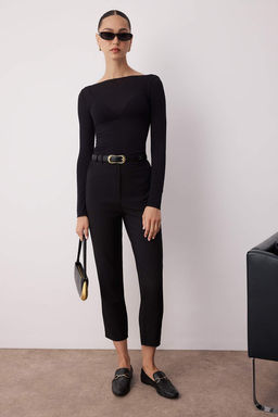 Siyah Basic Cigarette Dar Paca Dokuma Kumas Pantolon TWOSS19ST0038