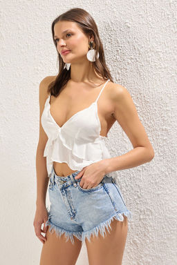 Trendyolmilla Ekru Volanl? Orme Plaj Bluz TBESS25BZ00001