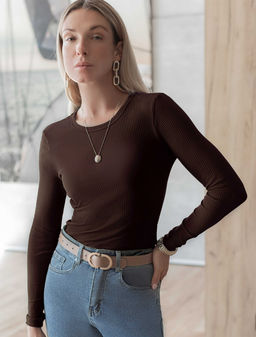 Джемпер Vilatte D49.106 из хлопка с эластаном шоколадный