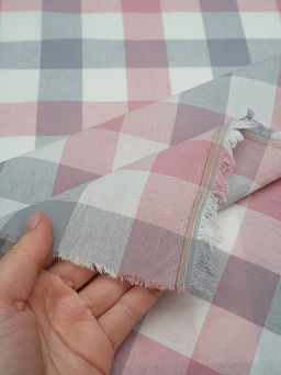 Вареный (стираный) хлопок Клетка (3.0*3.0см) цв.пыльная роза/серый, ш.2.5м, хл-100%, 115гр/м.кв - Купава фото 3