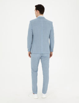 A__k Mavi Ekstra Slim Fit _izgili Y_n Tak_m Elbise