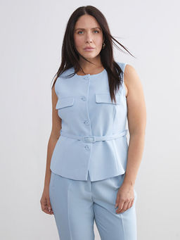 Bisiklet Yaka Krep Kad?n Yelek