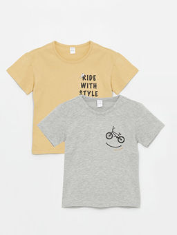 Bisiklet Yaka K?sa Kollu Bask?l? Erkek Bebek Ti??rt 2li