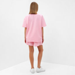 Костюм женский (футболка, шорты) MINAKU: SPORTY & STYLISH, светло-розовый, размер 46