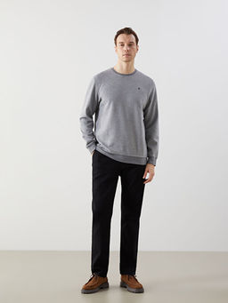 Bisiklet Yaka Uzun Kollu Bask?l? Erkek Sweatshirt