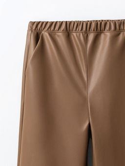 Брюки женские из экокожи коричневые с высокой посадкой - Mark formelle фото 5