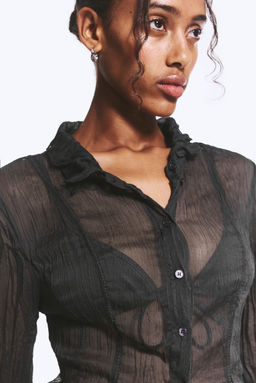 Camisa transl?cida de corte evas? de manga larga - H&m фото 3