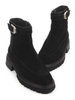 01-A51-4B BLACK Ботинки демисезонные женские (натуральная замша, байка)