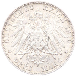 Монета 3 марки 1910 года D Германия (Бавария)