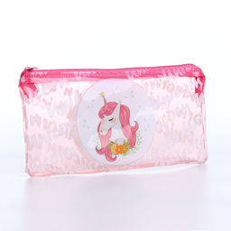 Косметичка-пенал на молнии, с рисунком Единорог, розовая