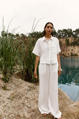 RUSTIC WIDE-LEG TROUSERS - Zara фото 8