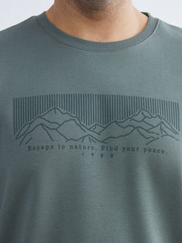 B?y?k Beden Bisiklet Yaka Bask?l? Erkek Kal?n Sweatshirt