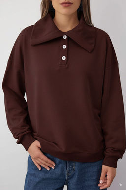 Wardrobe Essentials  Kahverengi Polo Yaka Orme Sweatshirt | TWOAW26SW00041