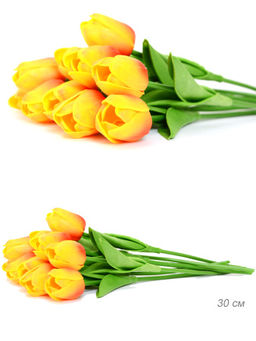 Цена за 10 шт. Цветок искусственный Тюльпан 30 см красно-желтый / 18-4/3 /уп 10/180/1440/ латекс