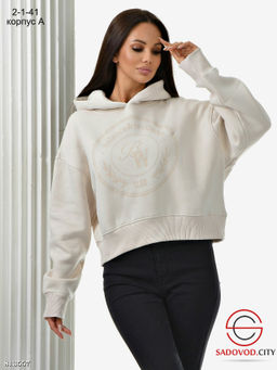 Укороченное тёплое худи на флисе с принтом и капюшоном - Bruno фото 3