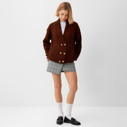 Кардиган на пуговицах женский MINAKU: Casual Collection, цвет шоколад, размер 50