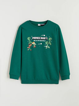 Bisiklet Yaka Minecraft Bask?l? Erkek ?ocuk Sweatshirt