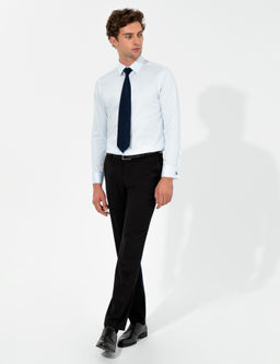 A__k Mavi Slim Fit %100 Pamuk Klasik Yaka Basic G_mlek