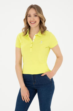 Женская базовая футболка фисташкового цвета с воротником-поло Неожиданная скидка в корзине